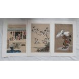 3 JAPANESE BLOCK PRINTS, MOTONOBU KANO, BIRDS, FUJIMARO KITAGAWA,