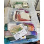 3 PLASTIC BOXES CONTAINING VARIOUS FABRIC SAMPLES/CUT OFFS, SILK, FLORAL COTTONS,