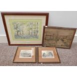 SELECTION OF WATER COLOURS, ENGRAVINGS ETC INCLUDING ; JUSTINE LOVE, 'BLUEBELLS IN FOREST', SIGNED ,
