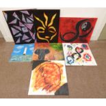 LAC, SELECTION OF UNFRAMED OIL PAINTINGS AND GRAFFITI ART INCLUDING YING AND YANG, ELEPHANT ETC.
