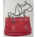 RED CHANEL CLASSIC TOTE BAG Condition Report: Various Pen marks to interior and