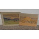 JM AITKEN, CASTLE ON THE HILL & PERTHSHIRE RURAL SCENE, BOTH SIGNED, 2 UNFRAMED WATER COLOURS,