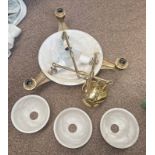 ROOF HUNG LIGHT FITTING WITH STONE BODY AND SHADES Condition Report: Marked made in