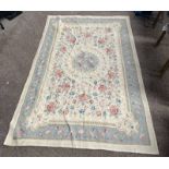 BLUE AND CREAM FLORAL DECORATED RUG 187 X 121 CM - **** SOLD PLUS VAT ON THE HAMMER PRICE