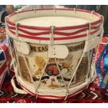 MID 20TH CENTURY EAST LANCASHIRE REGIMENT TENOR DRUM WITH PAINTED CREST & BATTLE HONOURS 49CM WIDE