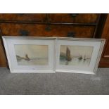 J THOMPSON, 2 FRAMED WATER COLOURS OF SAILING SCENES, BOTH SIGNED,