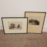 GEORGE GOODWAY, 'EDINBURGH CASTLE', SIGNED, FRAMED ETCHING, TOGETHER WITH D KEANE, 'THE FARM YARD',