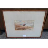 FRAMED WATERCOLOUR OF A HUNTING SCENE, INDISTINCTLY SIGNED,