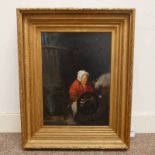 HW JENNINGS BROWN 'OLD WOMAN AT THE SPINNING WHEEL' SIGNED 19TH CENTURY GILT FRAMED OIL PAINTING 55