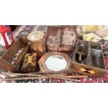 INLAID SERVING TRAY, MAHOGANY BOX, COPPER FRAMED MIRROR,