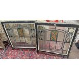 PAIR OF MATCHING LEADED GLASS PANELS WITH COLOURED GLASS INSERTS. 81.