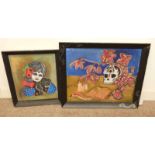 LAC, 'GIRL WITH DOG' & ' LIFE AND DEATH HISTORY, SIGNED 2 FRAMED OIL PAINTINGS,