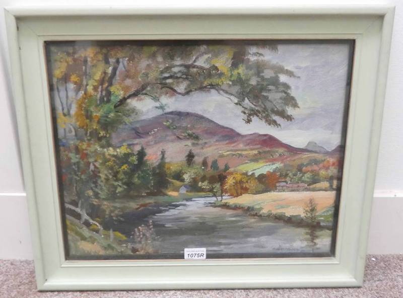 ROBERT MURRAY 'QUIETLY FLOWS THE DON' SIGNED LABEL TO REVERSE FRAMED OIL PAINTING 38 CM X 48 CM