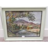 ROBERT MURRAY 'QUIETLY FLOWS THE DON' SIGNED LABEL TO REVERSE FRAMED OIL PAINTING 38 CM X 48 CM