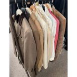 10 COAT HANGERS WITH GARMENTS, JACKETS,