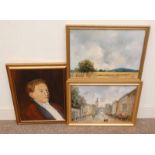 2 FRAMED OIL PAINTINGS TO INCLUDE: M C GASSAWAY, FRAMED PORTRAIT OF A GENTLEMAN, J W TYLL,