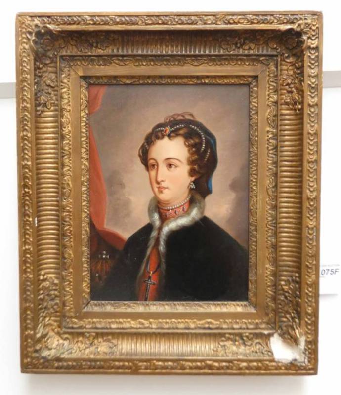 19TH CENTURY BRITISH SCHOOL PORTRAIT OF A LADY OF TITLE UNSIGNED GILT FRAMED OIL ON BOARD 28.