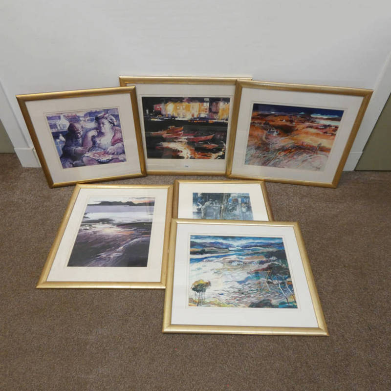 JAMES S DAVIS, 6 FRAMED PICTURES INCLUDING : M UPORT 'REFELECTIONS', TOUGAL - MORAN SANDS, ETC.