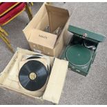 HIS MASTERS VOICE GRAMOPHONE WITH A SELECTION OF RECORDS