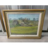 K ROBERTS 'SHEEP ON THE HILL' SIGNED FRAMED OIL ON BOARD 33 CM X 44 CM