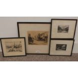 4 FRAMED SIGNED ETCHINGS TO INCLUDE; I HOTCHKIS, HARBOUR SCENE, R E WALKER,