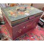 PAINTED DEEDS BOX / TIN WITH FLORAL DECORATION