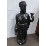 PAINTED PLASTER FIGURE OF CLASSICAL WOMAN ON CIRCULAR BASE. 110 CM TALL.