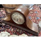 INLAID MAHOGANY MANTLE CLOCK WITH SILVERED DIAL