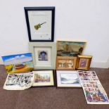 SELECTION OF PRINTS, OIL PAINTING ETC TO INCLUDE ; UNSIGNED OIL PAINTING OF BOATS, MARTIN ALLEN,