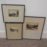 3 FRAMED ETCHINGS TO INCLUDE ; FRANK ADCROFT, 'THE OLD HOME', SIGNED JAMES MCARDLE,