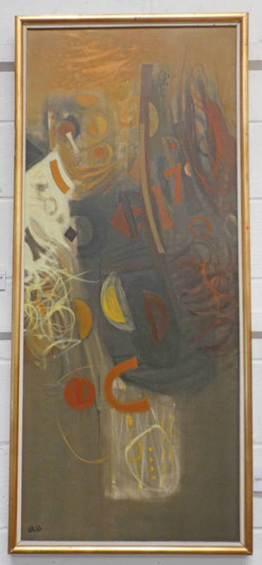 WILLIAM LITTLEJOHN - (ARR) ABSTRACT FISHING FISHING NETS IN ORANGE & BLACK SIGNED & DATED