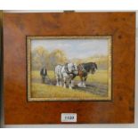 G WILLIAMS WORKING THE LAND SIGNED FRAMED OIL ON BOARD 14 X 19 CM