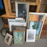 LARGE SELECTION OF OIL PAINTINGS, EMBROIDERY ETC.