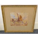 JAMES WATTERSON HERALD 'ARBROATH HARBOUR SCENE' SIGNED GILT FRAMED WATERCOLOUR 25 CM X 29 CM