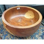 LARGE CIRCULAR SCOTTISH YEW WOOD BOWL BY NORRIE WATT, SIGNED TO BASE,