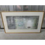 WILLIAM LITTLEJOHN - (ARR) 'GREEN ISLAND' LABEL TO REVERSE FRAMED MIXED MEDIA 35 CM X 76 CM