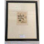 LH WILSON ST ANDREWS QUAY SIGNED FRAMED ETCHING 10CM X 8CM