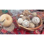 TURNED WOODEN BOWL SIGNED TO BASE AND A SPALTED SYCAMORE CARVED APPLE BY JACK KIRK PATRICK -2-