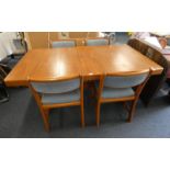 21ST CENTURY TEAK EXTENDING DINING TABLE WITH 2 PULL-OUT TAMBOUR LEAVES & SET OF 4 TEAK CHAIRS