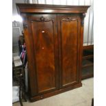 19TH CENTURY MAHOGANY 2 DOOR WARDROBE ON PLINTH BASE,