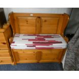 PINE HALL BENCH WITH LIFT-UP SEAT & SHAPED ENDS,