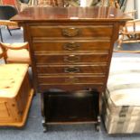 EARLY 20TH CENTURY MAHOGANY MUSIC CHEST WITH 5 FALL FRONT DRAWERS,