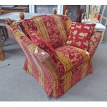 KNOLL ARMCHAIR WITH RED & GOLD PATTERN