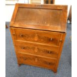 20TH CENTURY WALNUT BUREAU WITH FALL FRONT OVER 3 DRAWERS,