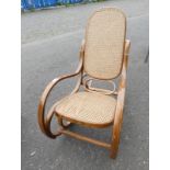 THONET STYLE BENTWOOD ROCKING CHAIR WITH BERGERE PANEL BACK & SEAT