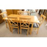 OAK EXTENDING DINING TABLE WITH FOLD-OUT LEAF & SET OF 6 CHAIRS,