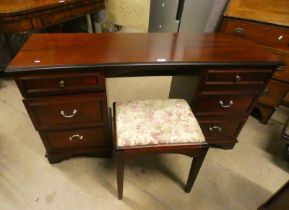 STAG DRESSING TABLE WITH 6 DRAWERS & STOOL,