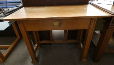 20TH CENTURY OAK GOTHIC STYLE ALTAR TABLE LABELLED 'GIFTED BY MRS STRUTHERS,