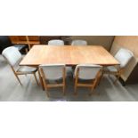 EVEREST TEAK EXTENDING DINING TABLE WITH FOLD-OUT LEAF & SET OF 6 TEAK DINING CHAIRS,