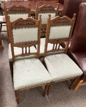 SET OF 4 LATE 19TH CENTURY OAK CHAIRS WITH CARVED DECORATION ON TURNED SUPPORTS
